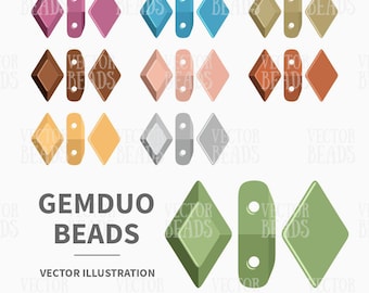 Vector Clipart Set of Two-hole GemDuo Beads - Instant Download