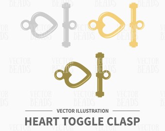 Vector Clip Art Pack de Heart Toggle Clasp - Descarga instantánea