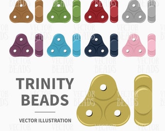Vector Clipart Set of 3-Hole Trinity Beads - Digital Beads - Instant Download