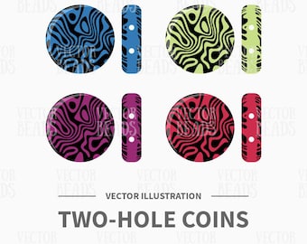 Conjunto de imágenes prediseñadas vectoriales de cuentas de monedas de contorno láser de dos orificios: descarga instantánea