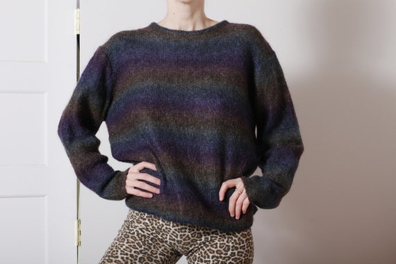 Dark Rainbow Stripes Wool Mohair Sweater