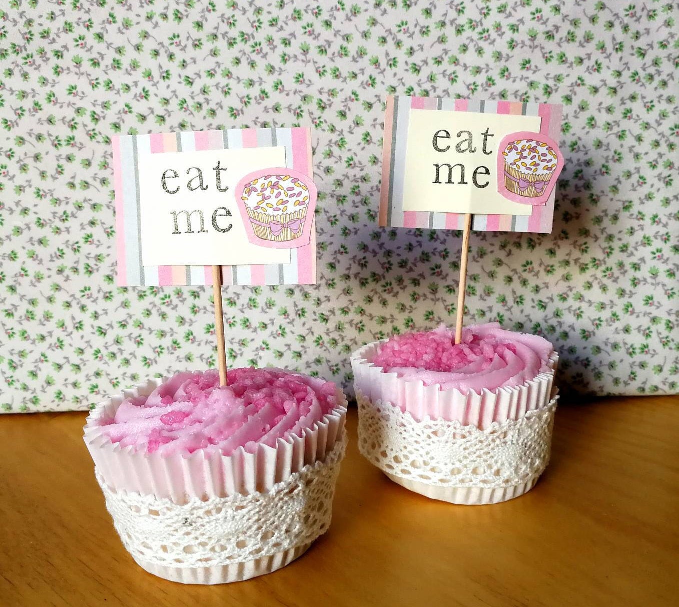 Eat Me Cupcake Toppers Set Of 12 Handmade Pastel Stripe Etsy