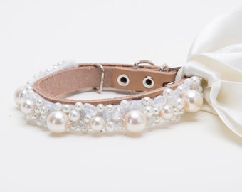 Dog collar,Wedding pearl pet collar,Beautiful ivory dog collar ,Sparkling Crystal Dog Collar with a ribbon
