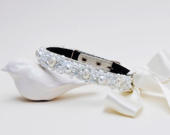 Wedding Dog collar,Wedding pearl pet collar,Beautiful white wedding dog collar ,Sparkling Crystal Dog Collar