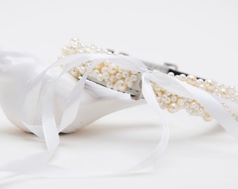 Ivory Dog collar,Wedding pearl pet collar ,Sparkling Crystal Dog Collar