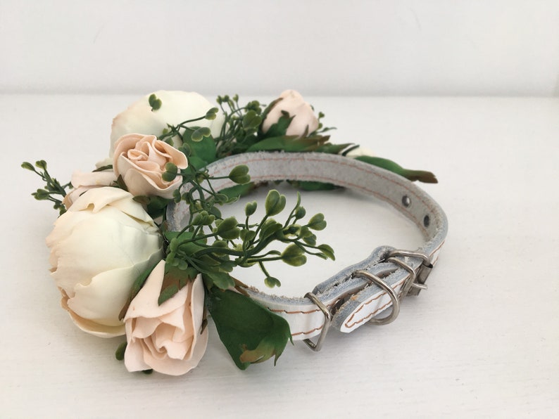 Wedding dog collar,Peony floral collar,ivory flower,leather,pet accessory,flower wedding dog collar,Peony wedding image 4