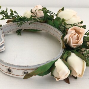 Wedding dog collar,Peony floral collar,ivory flower,leather,pet accessory,flower wedding dog collar,Peony wedding image 5