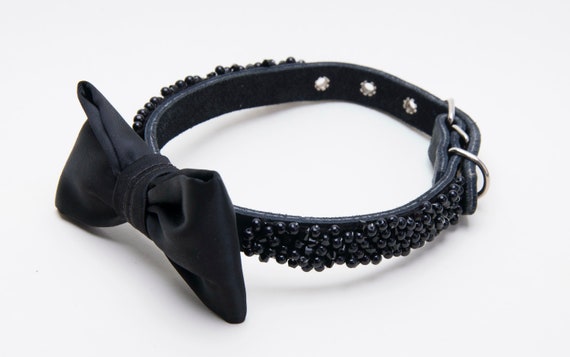 Black Wedding Dog Collar,dog Bow Tie,pearl Crystal Collar  display picture 1