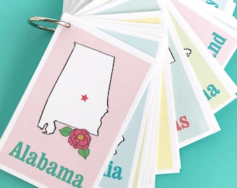 Printable STATES Flashcards- Digital File Instant Download - state symbols, abbreviations, educational, homeschool, capitals, decor, USA