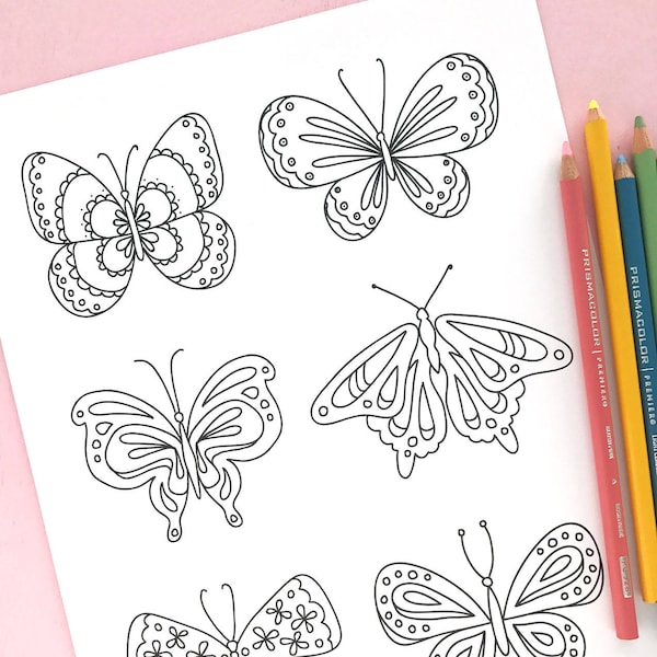 Printable BUTTERFlIES Coloring Page- Digital File- Instant Download doodles, butterfly