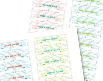 Kid's Printable REWARD TICKETS- Digital File Instant Download - good attitude, obedience, love, kind words, good behavior, reward system