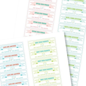 BILLETS DE RÉCOMPENSE imprimables pour enfants - Téléchargement instantané du fichier numérique - bonne attitude, obéissance, amour, mots gentils, bon comportement, système de récompense