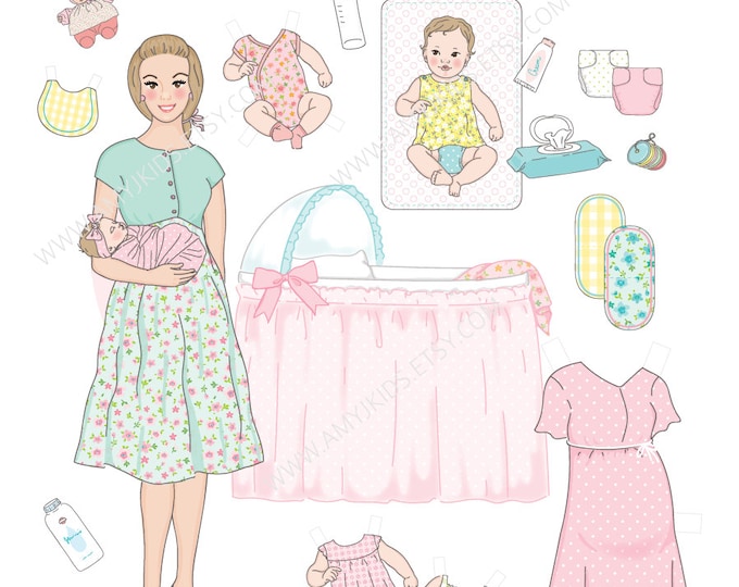 Printable Paper Dolls Dress up Kit , Maternity Clothes, DIY, Instant ...