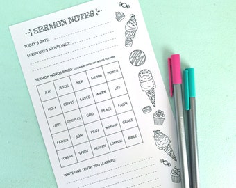 Kid's Printable SERMON NOTES- Digital File Instant Download - with bingo, coloring, boys and girls