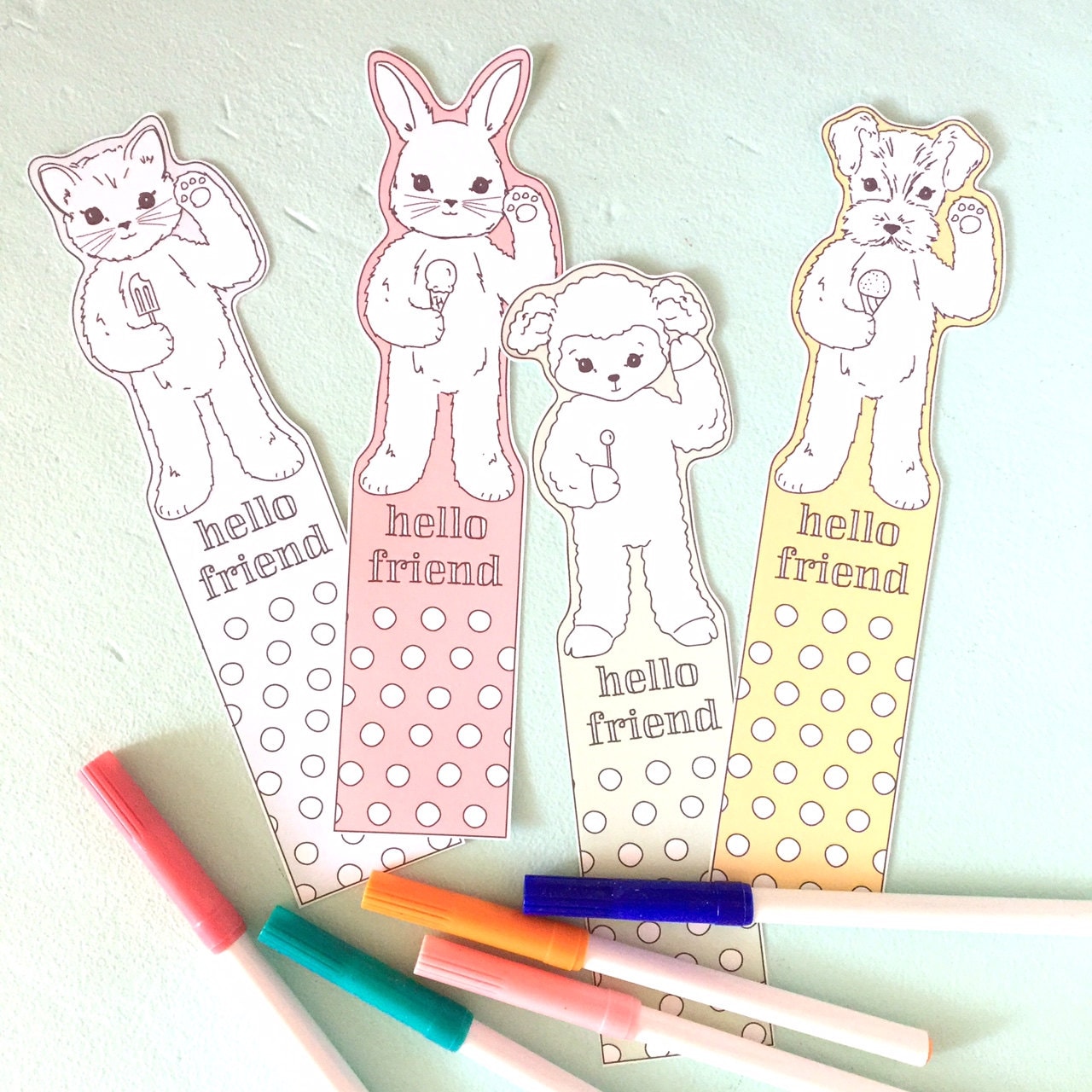 printable animal bookmarks to color digital file instant