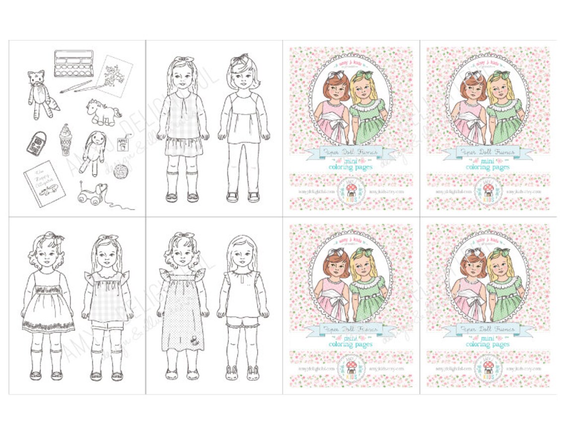 Paper Doll Friends MINI COLORING PAGES - Digital File- Instant Download ...