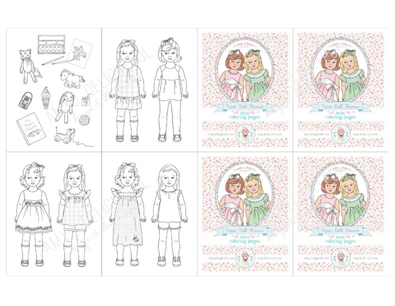 Paper Doll Friends MINI COLORING PAGES - Digital File- Instant Download ...