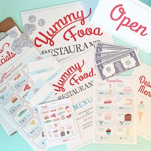 Pretend Play RESTAURANT SET Printables- Instant PDF Download- menus, tickets, signs, name tags
