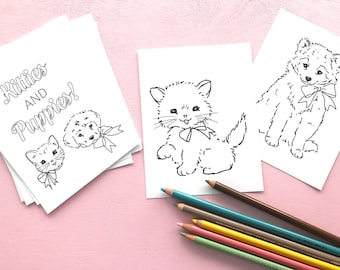 Kitties & Puppies MINI COLORING PAGES - Digital File- Instant Download- quiet activity, on-the-go, party favor, coloring book, pocket size