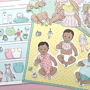 Printable BABIES Play Set (darker skin)-PDF instant download- pretend play, stickers, collage, paper toys, paper craft, paper dolls