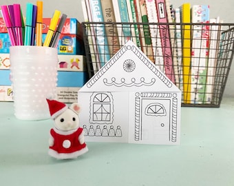 Printable Origami Gingerbread House to COLOR!- Digital File- Instant Download- paper craft, paper house, coloring page