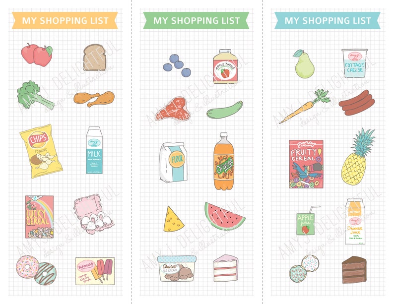 Pretend Play SHOPPING LISTS Printable Instant PDF Download Grocery