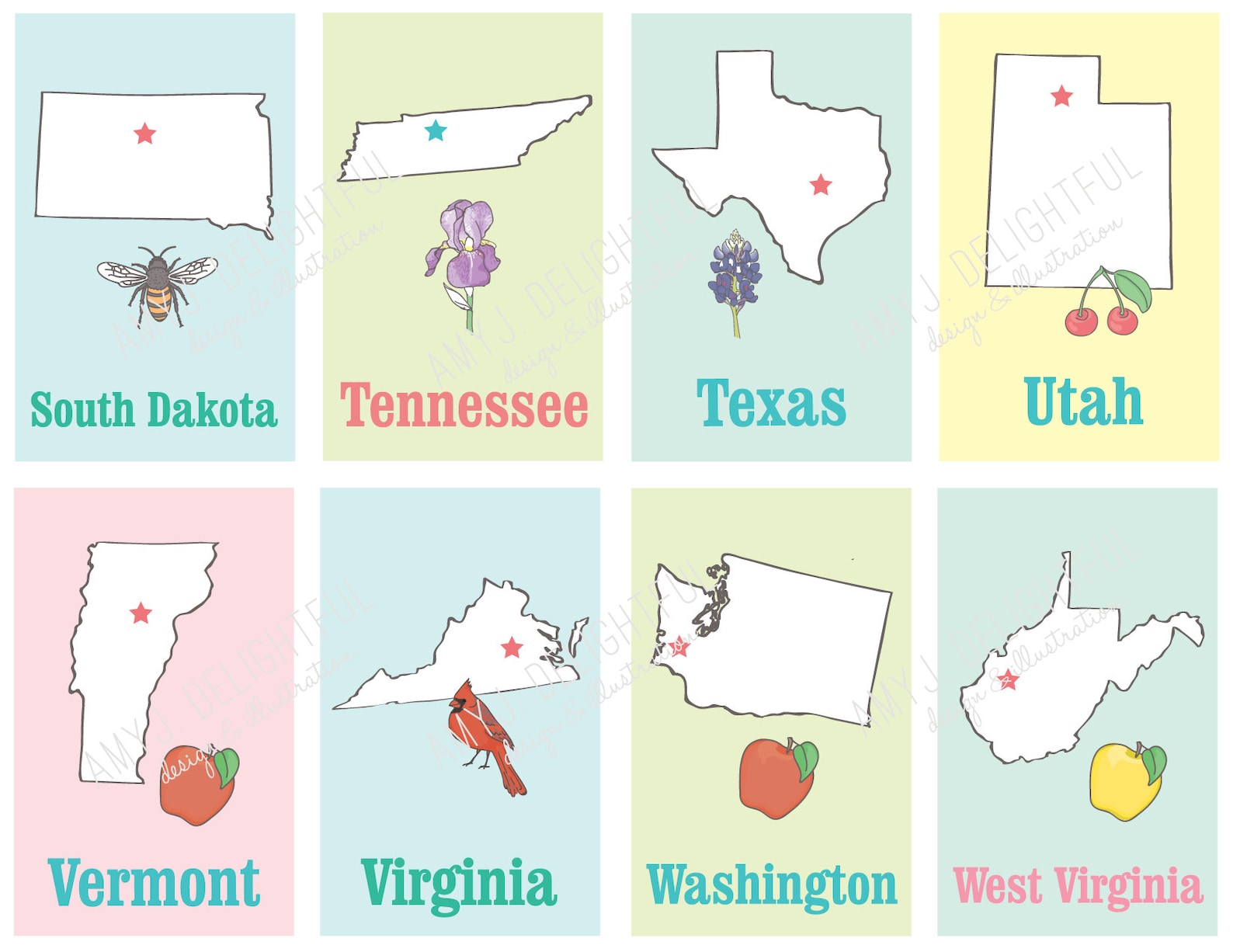 Printable STATES Flashcards Digital File Instant Download Etsy