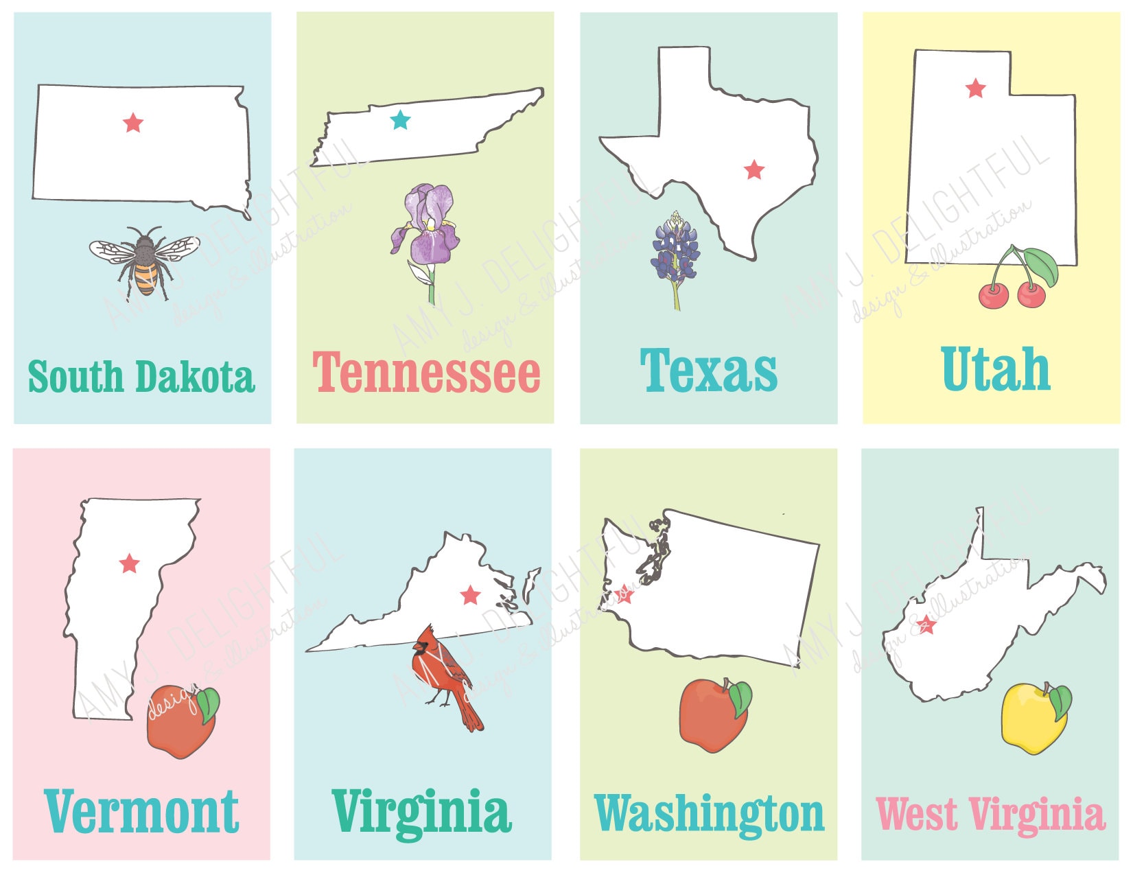 Printable STATES Flashcards Digital File Instant Download | Etsy