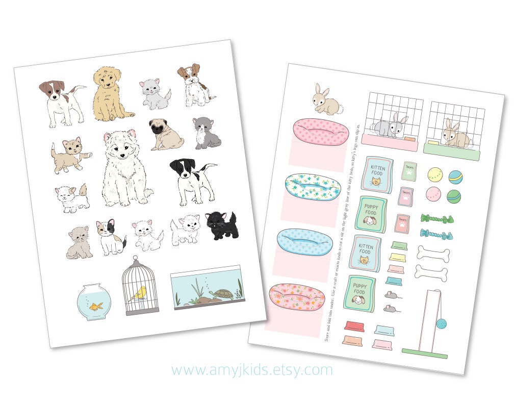 Printable Paper Doll PET SHOP play set pdf instant download Etsy