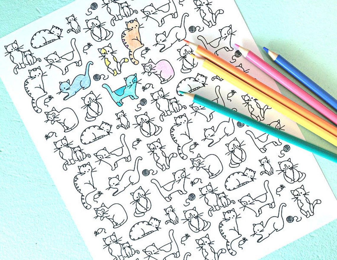 Printable KITTY CATS Coloring Page Digital File Instant | Etsy