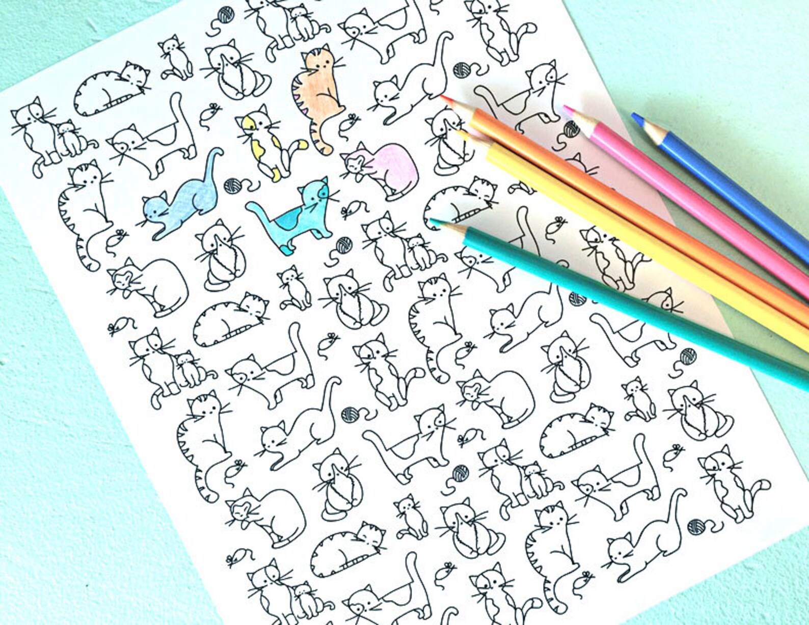 Printable KITTY CATS Coloring Page Digital File Instant | Etsy