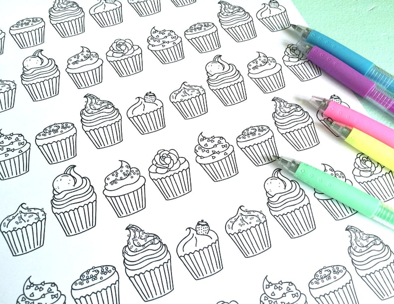 Printable MINI CUPCAKES Coloring Page Digital File Instant Download