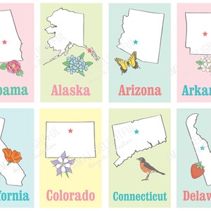 Printable STATES Flashcards Digital File Instant Download state symbols, abbreviations, educational, homeschool, capitals, decor, USA image 3