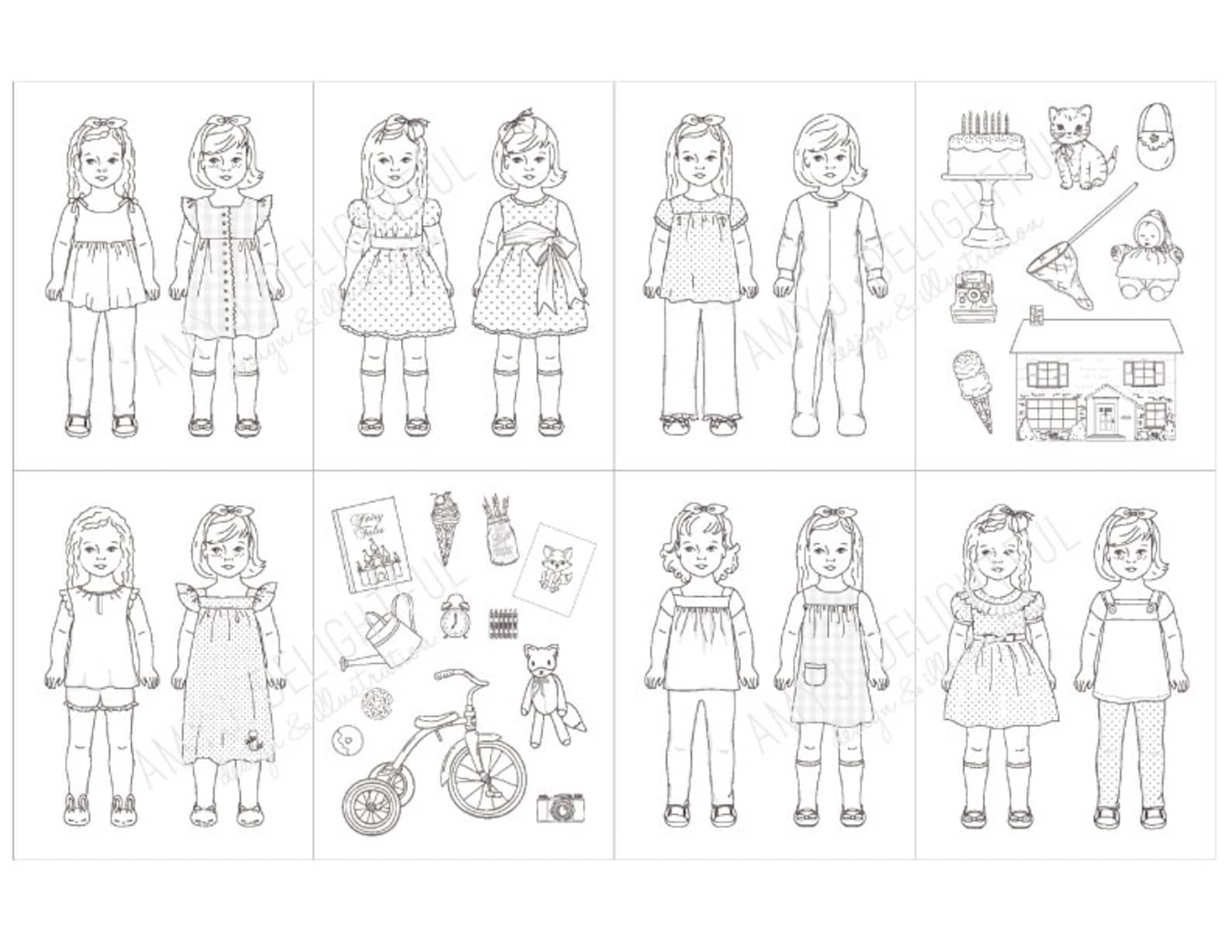 Paper Doll Friends MINI COLORING PAGES - Digital File- Instant Download ...