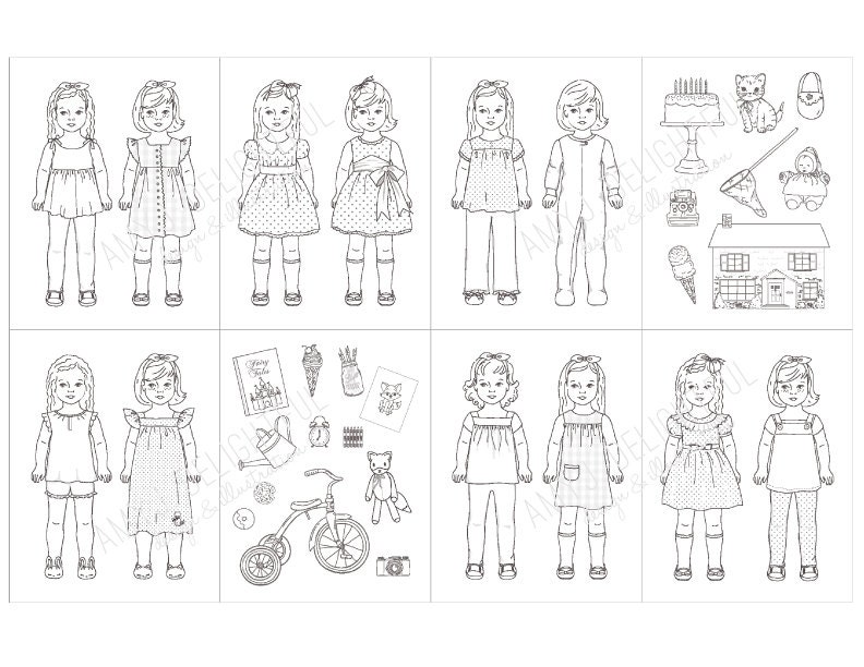 Paper Doll Friends MINI COLORING PAGES - Digital File- Instant Download- Quiet Activity, Little ...