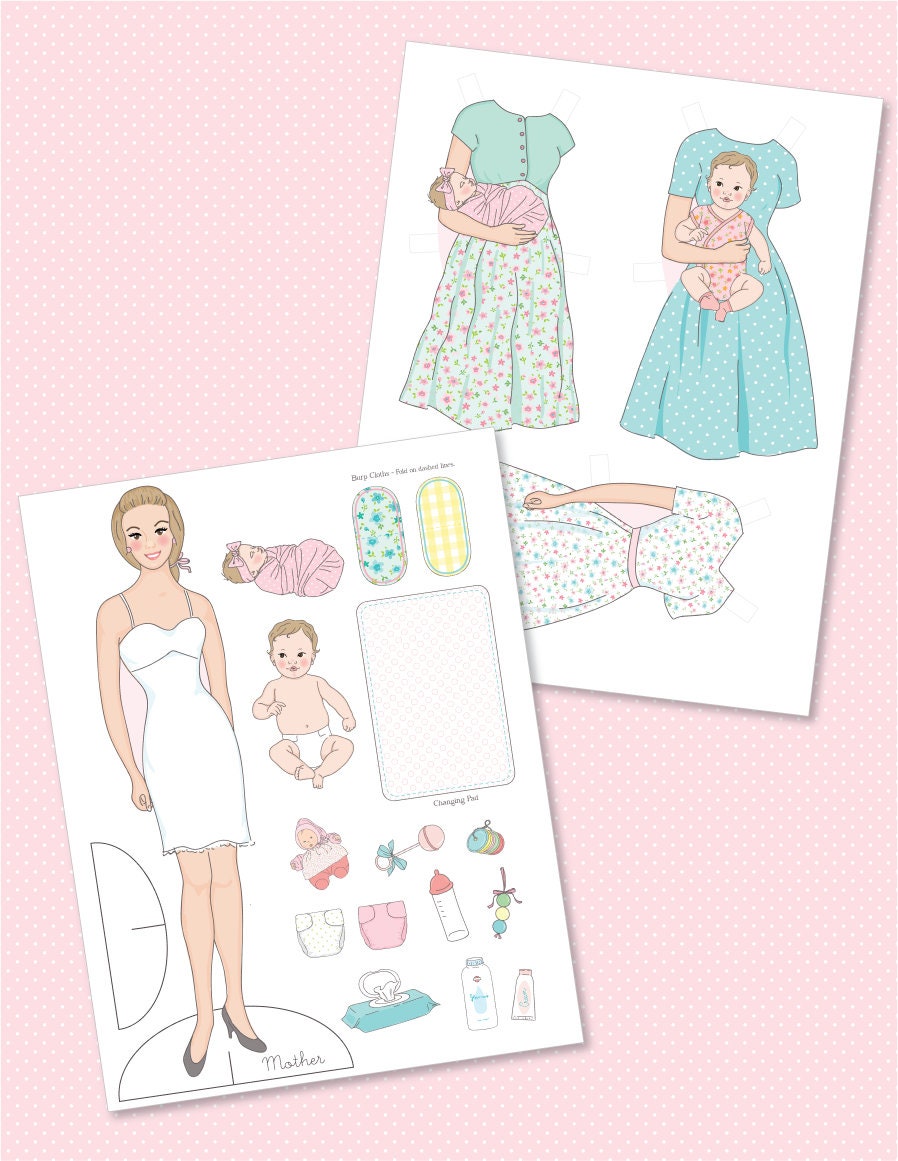 Printable New Baby Sister Paper Doll Play Set Pdf Instant Etsy
