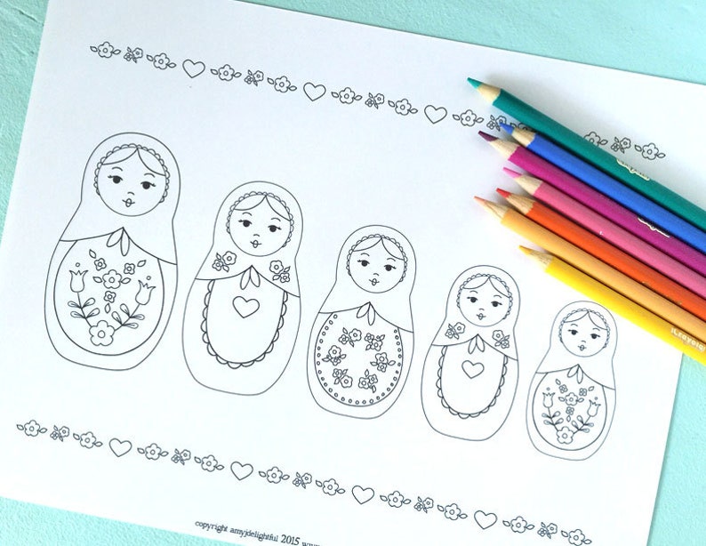 Printable Russian NESTING DOLLS Coloring Page Digital File | Etsy