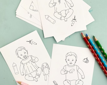 On-the-Go MINI Baby COLORING PAGES - Digital File- Instant Download- quiet activity, little girls, party favor, coloring book