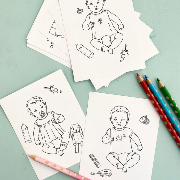 On-the-Go MINI Baby COLORING PAGES - Digital File- Instant Download- quiet activity, little girls, party favor, coloring book