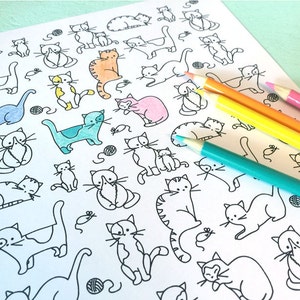 Printable KITTY CATS Coloring Page- Digital File- Instant Download- kittens, cat, hand-drawn, doodle