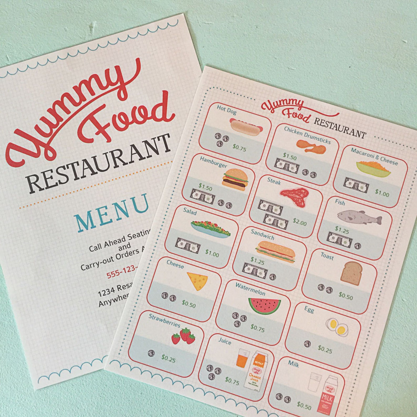 Pretend Play RESTAURANT SET Printables Instant PDF Download | Etsy
