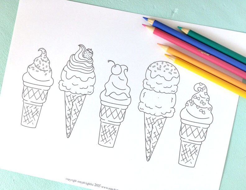 Printable ICE CREAM CONES Coloring Page Digital File Instant | Etsy