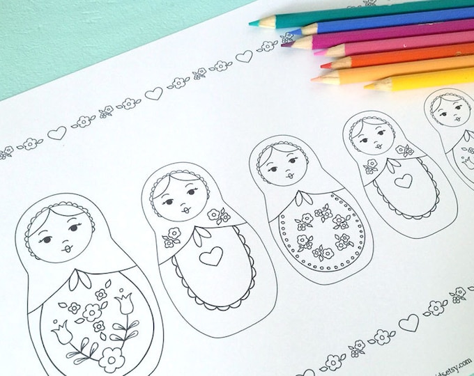 Printable Russian NESTING DOLLS Coloring Page Digital File Instant