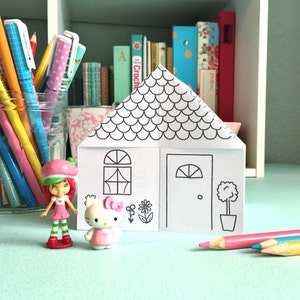 Printable Origami House to COLOR Digital File Instant Download paper craft, paper house, coloring page image 1