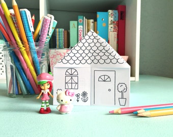 Printable Origami House to COLOR!- Digital File- Instant Download- paper craft, paper house, coloring page