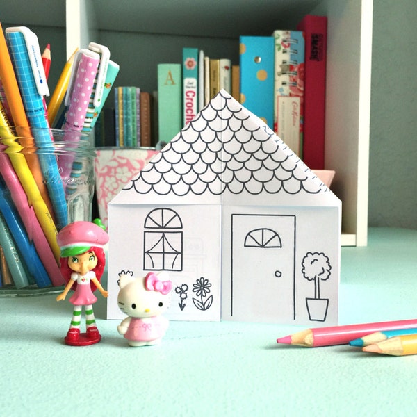 Printable Origami House to COLOR!- Digital File- Instant Download- paper craft, paper house, coloring page