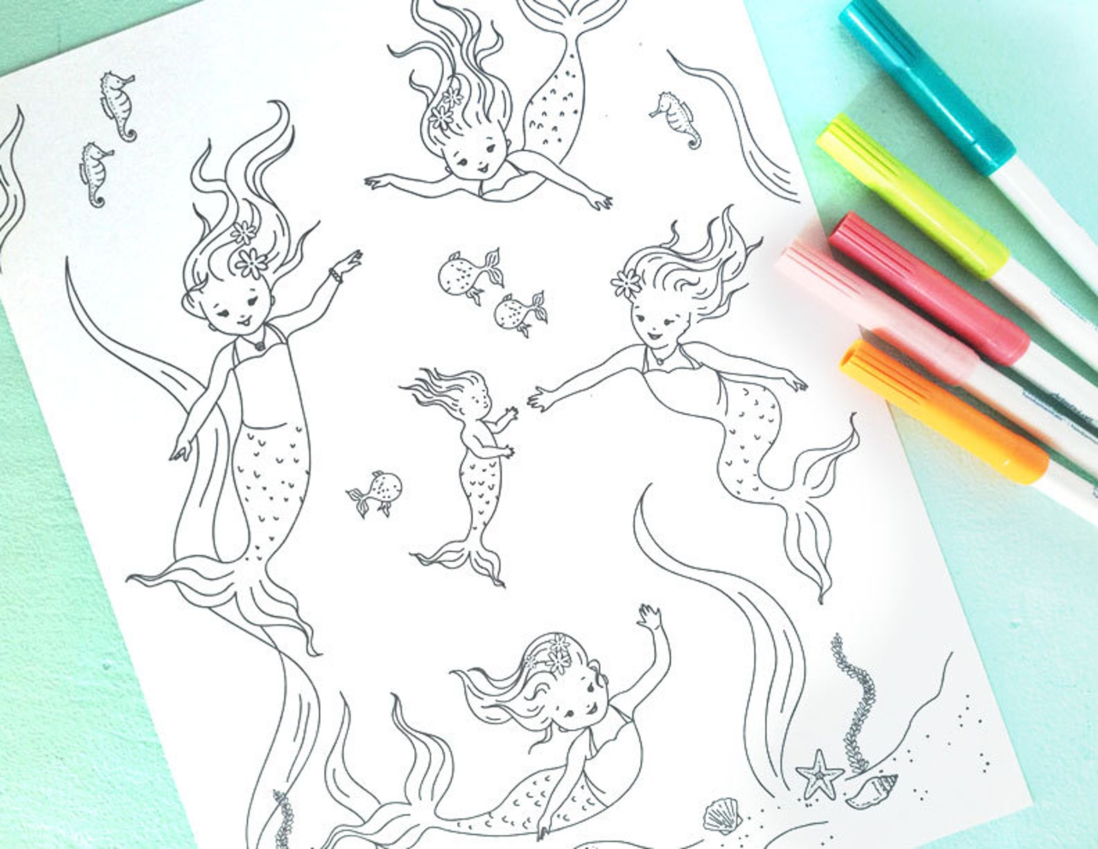 Printable MERMAID SISTERS Coloring Page- Digital File- Instant Download ...