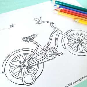 Printable Little Girl&#39;s BICYCLE Coloring Page- Digital File- Instant Download training wheels