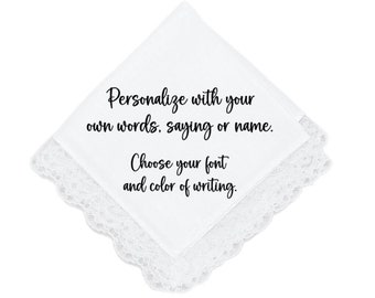 Wedding day Handkerchief, Lace Handkerchief, Handkerchief, Personalized, Favor, Gift, Your Text, Custom, Wedding Day Gift, Bride, Memorial