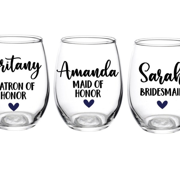 Bridal Party Wine Glass, Bridal Party, Bride, Maid of Honor, Bridesmaid, Gift, Your Name, Personalized, Proposal, Wedding, Will you be my?